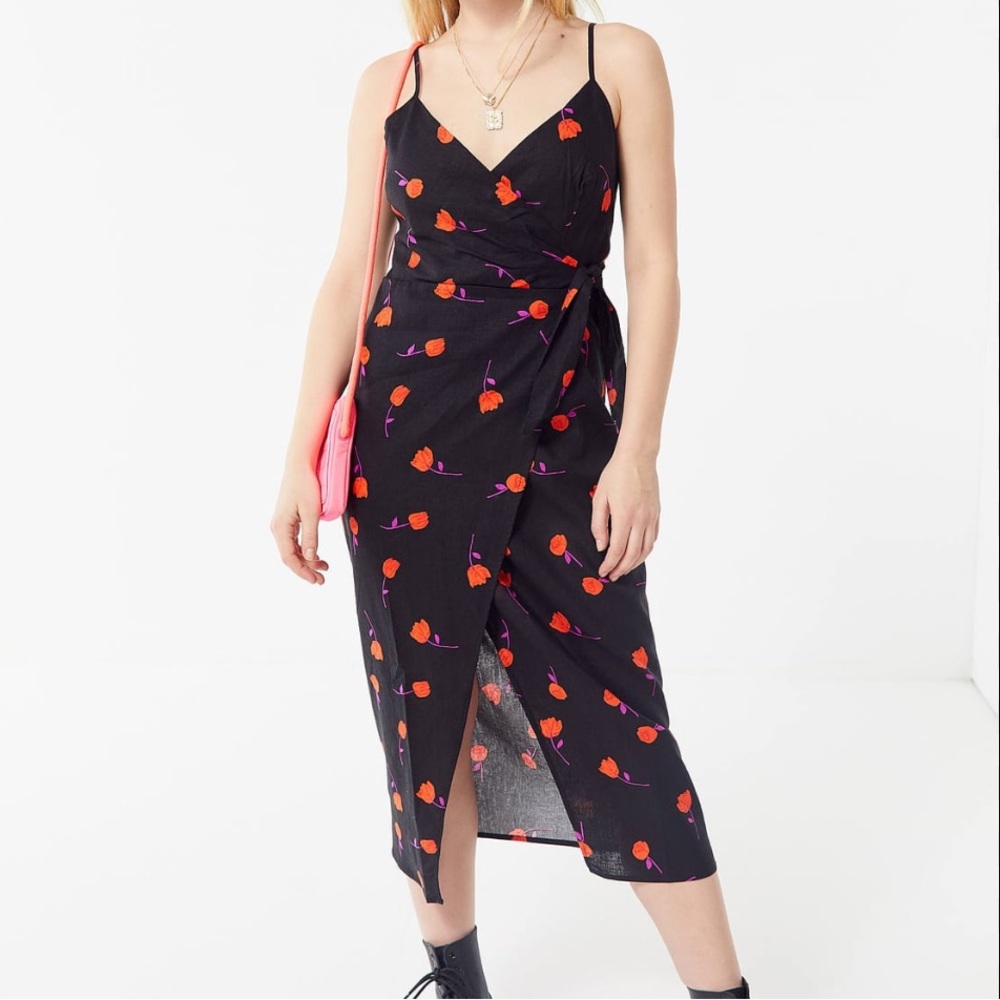 Linen Floral Midi Dress